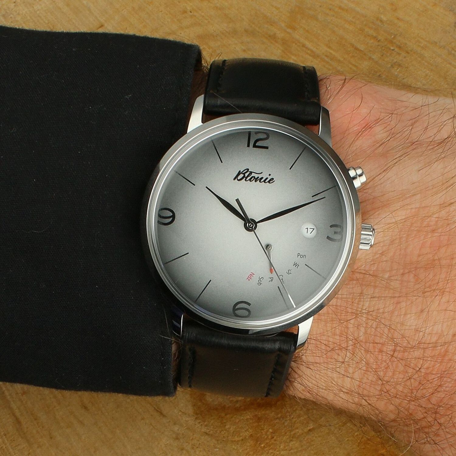 Zegarek męski Błonie Elektro Amper Data – auto-kwarc, polski mechanizm, czarna skórzana bransoletadfd.jpg